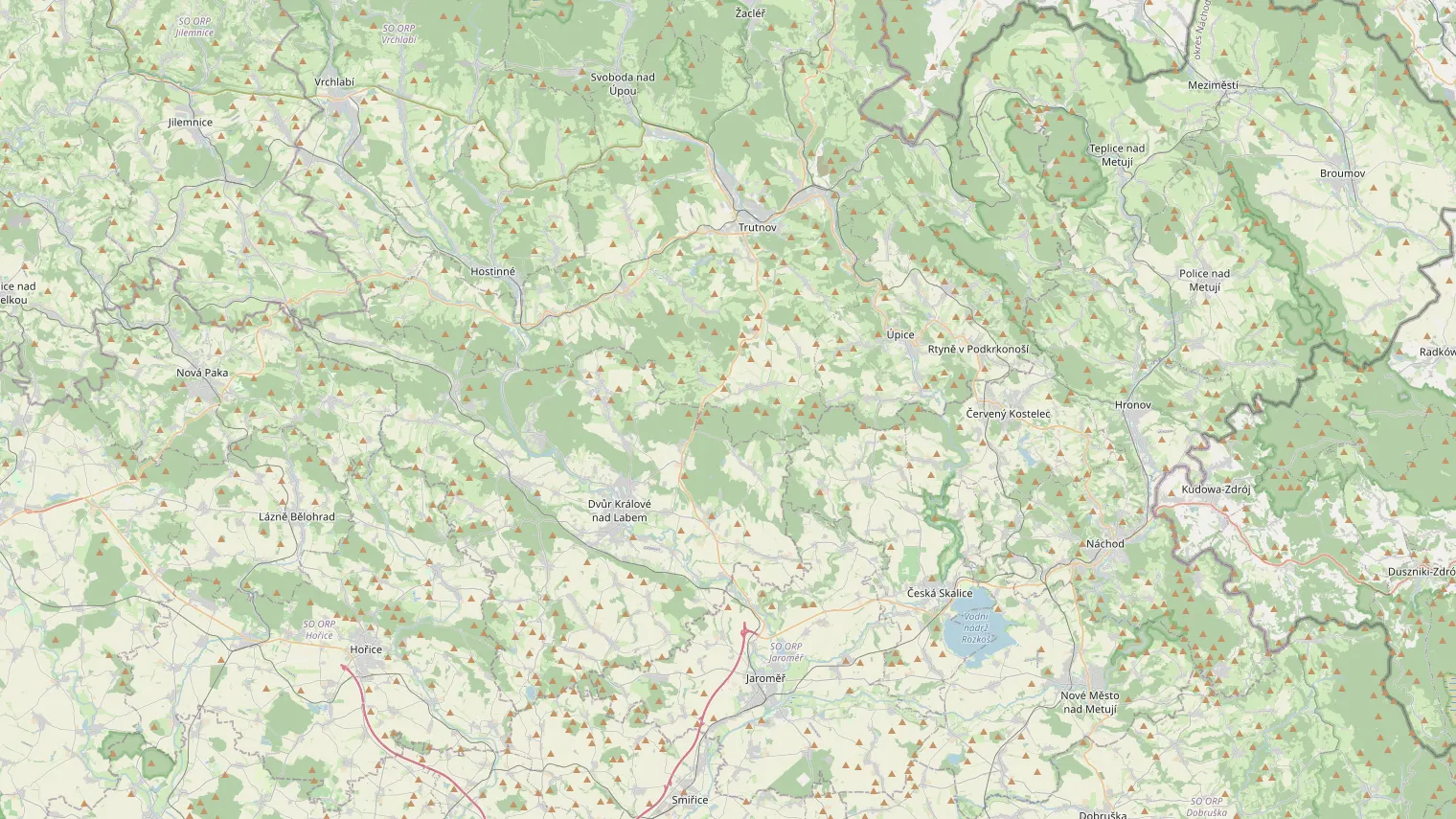 Mapa okolí prodejen v Podkrkonoší