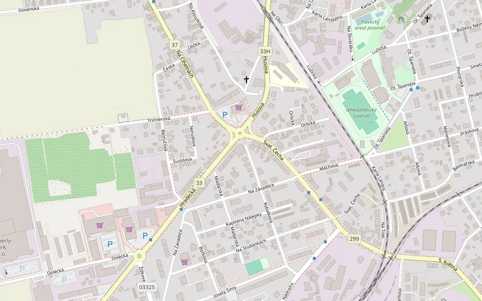 Mapa okolí prodejny Jaroměř, Hradecká 750